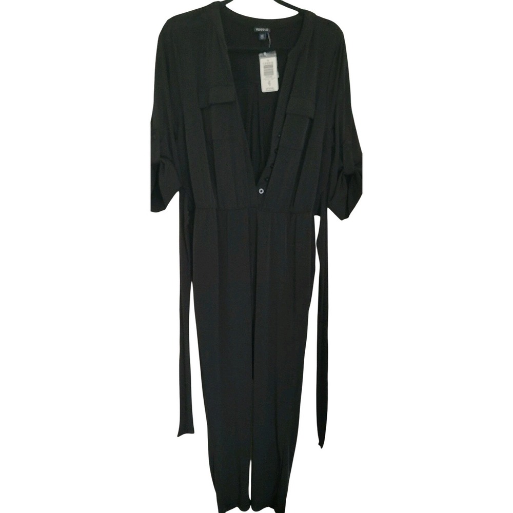 NWT Torrid Women's Plus Black Long Sleeve Zip Front Belted‎ Jumpsuit 00 M/L 10